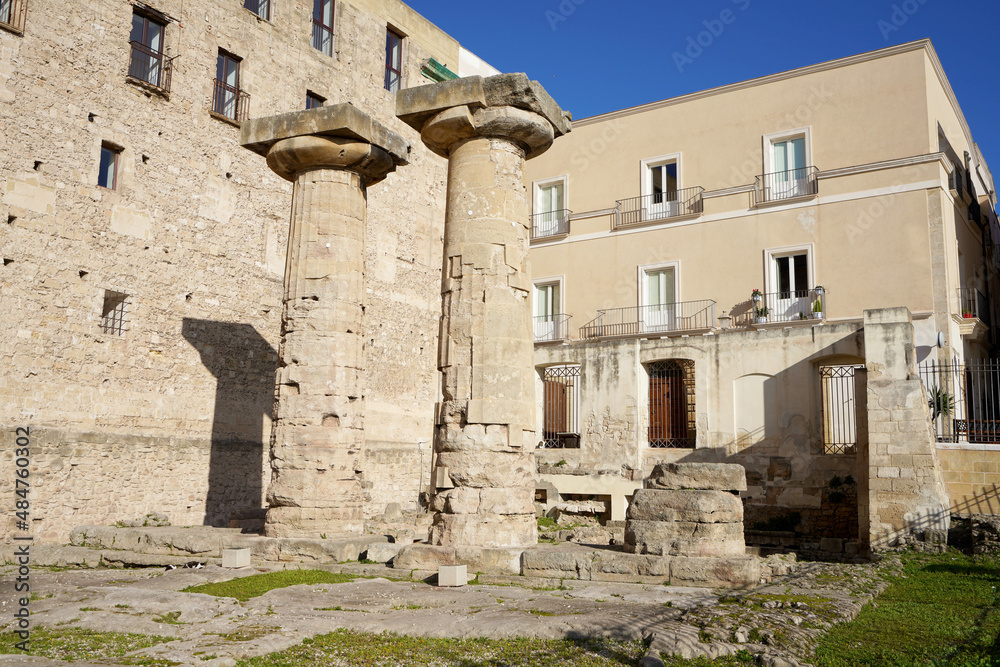 Doric columns of Temple of Poseidon in Taranto (Magna Graecia), Apulia (Puglia), Italy