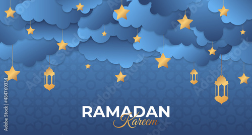 Ramadan Kareem Banner. Ramadan kareem muslim religion holy month flat banner copy space vector illustration