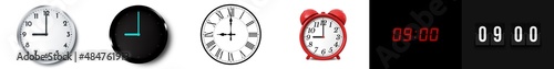 09:00 (AM and PM) or 21:00 time clock icons