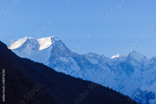 Snowy mountain peaks at dawn in the Himalayas Manaslu region © lindely