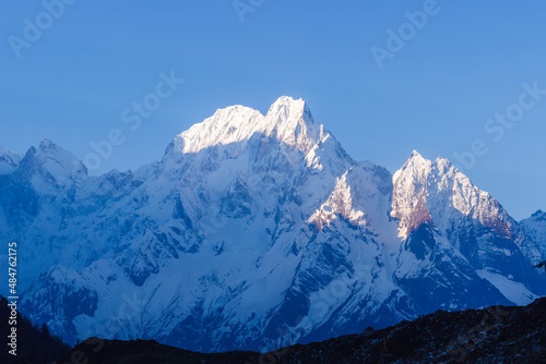 Snowy mountain peaks at dawn in the Himalayas Manaslu region © lindely