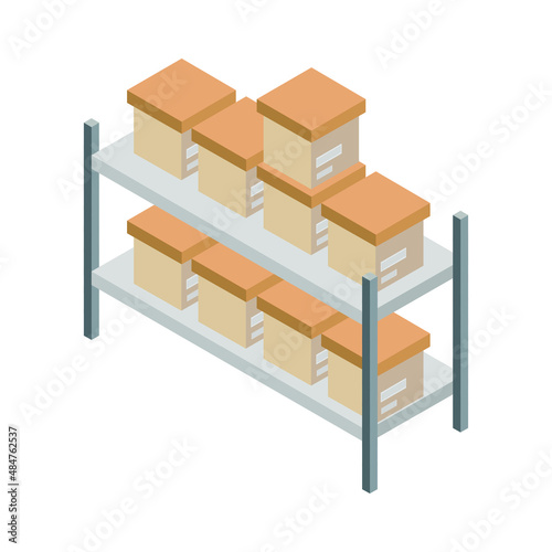 Shelf with isometric boxes