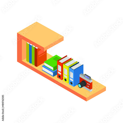 Bookshelf with isometric books