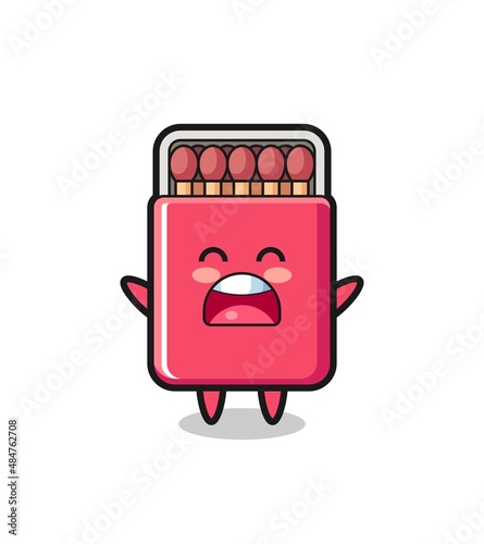 cute matches box mascot with a yawn expression