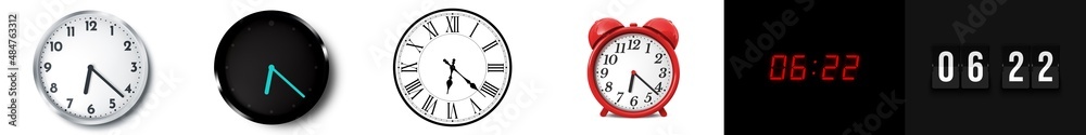 06:22 (AM and PM) or 18:22 time clock icons