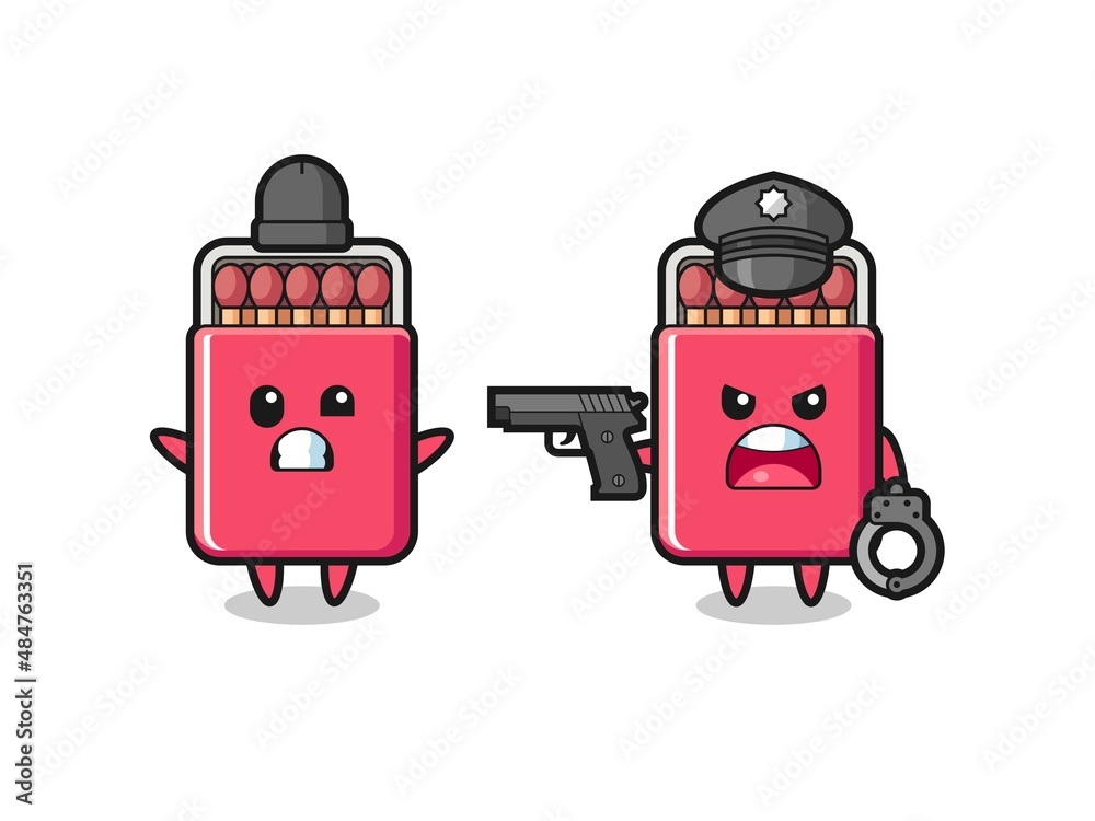 illustration of matches box robber with hands up pose caught by police illustration of matches box robber with hands up pose caught by police