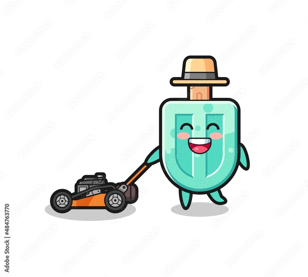 illustration of the popsicles character using lawn mower
