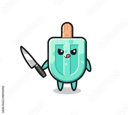 cute popsicles mascot as a psychopath holding a knife