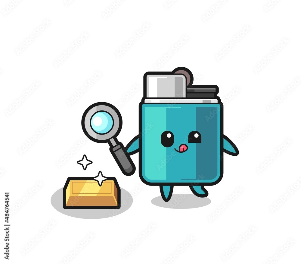 lighter character is checking the authenticity of the gold bullion lighter character is checking the authenticity of the gold bullion