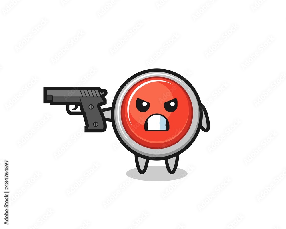 the cute emergency panic button character shoot with a gun