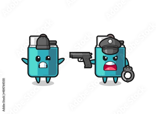 illustration of lighter robber with hands up pose caught by police