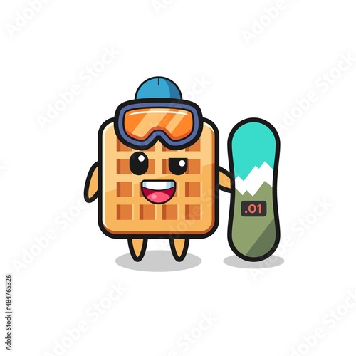 Illustration of waffle character with snowboarding style