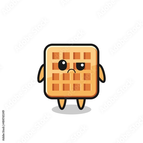 the mascot of the waffle with sceptical face