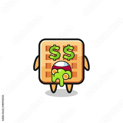 waffle character with an expression of crazy about money