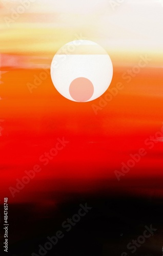 Red sunrise. Abstract art background. Oil painting on canvas. Color texture. Colorful canvas.