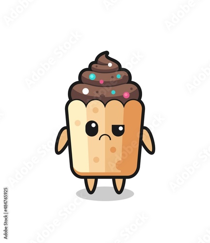 the mascot of the cupcake with sceptical face