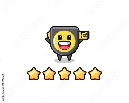 the illustration of customer best rating, tape measure cute character with 5 stars © heriyusuf