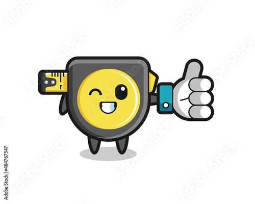 cute tape measure with social media thumbs up symbol