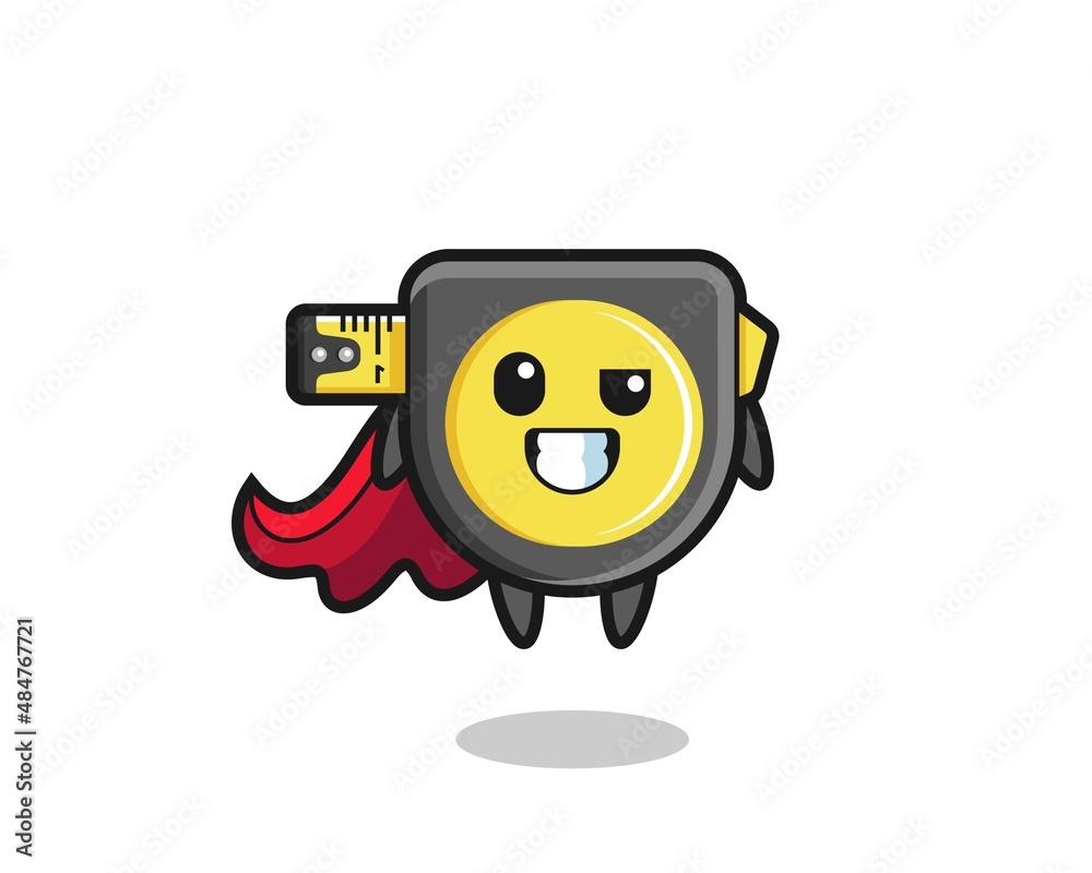 the cute tape measure character as a flying superhero