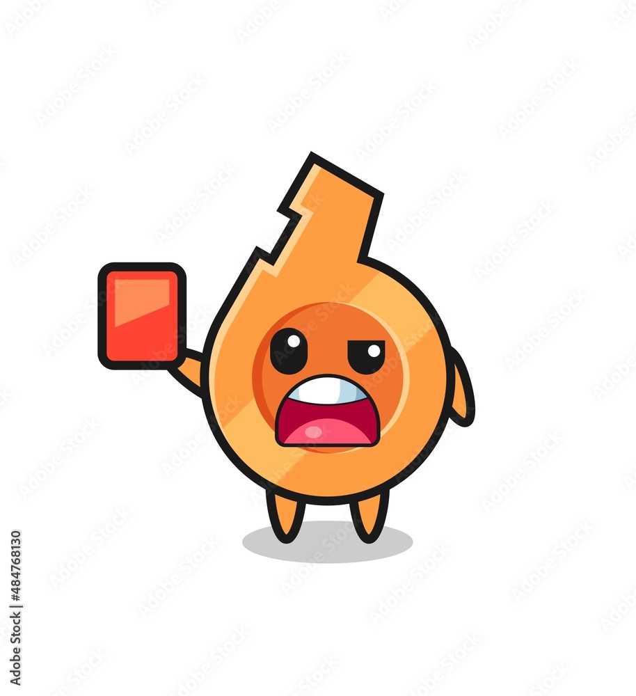 whistle cute mascot as referee giving a red card