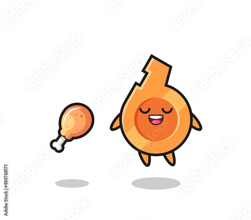 cute whistle floating and tempted because of fried chicken