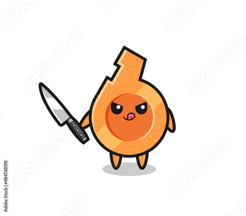cute whistle mascot as a psychopath holding a knife