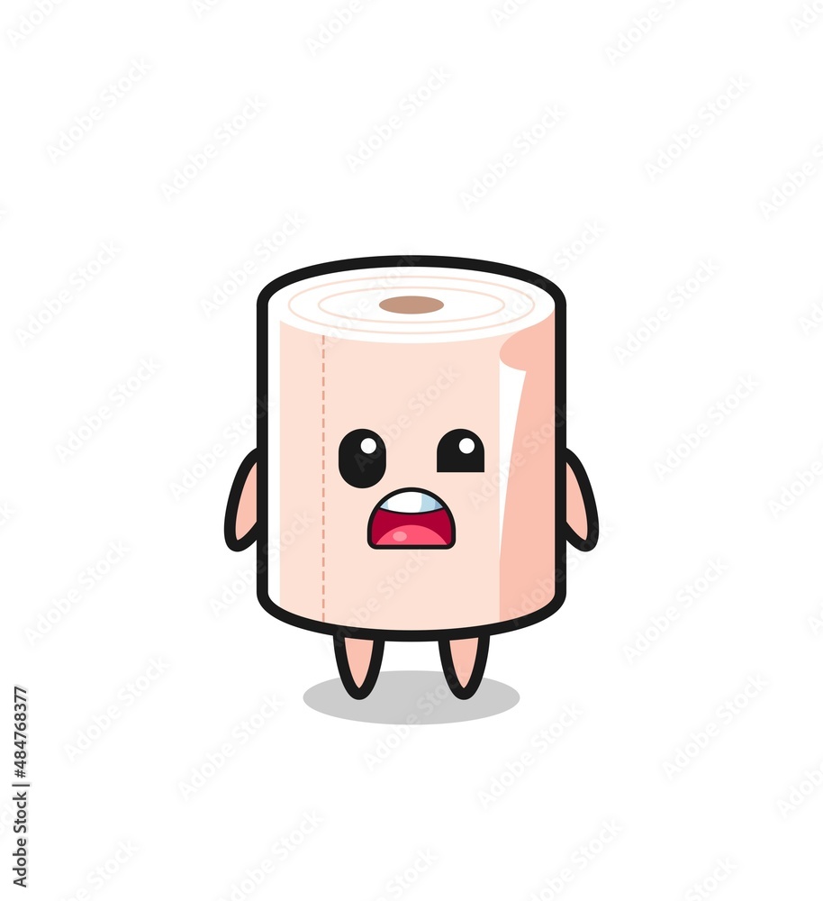 the shocked face of the cute tissue roll mascot