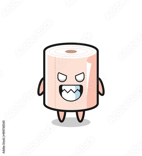 evil expression of the tissue roll cute mascot character