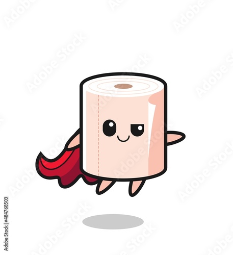 cute tissue roll superhero character is flying