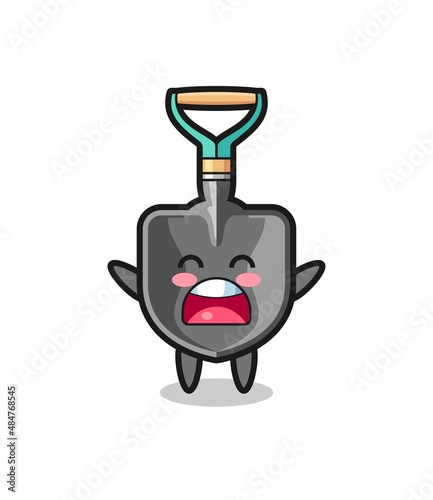 cute shovel mascot with a yawn expression