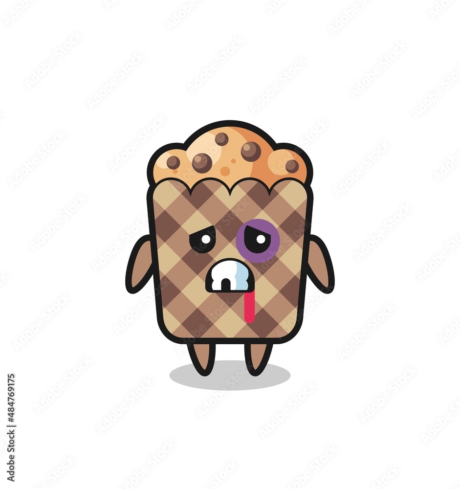 injured muffin character with a bruised face injured muffin character with a bruised face