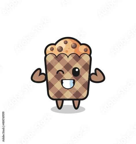 the muscular muffin character is posing showing his muscles