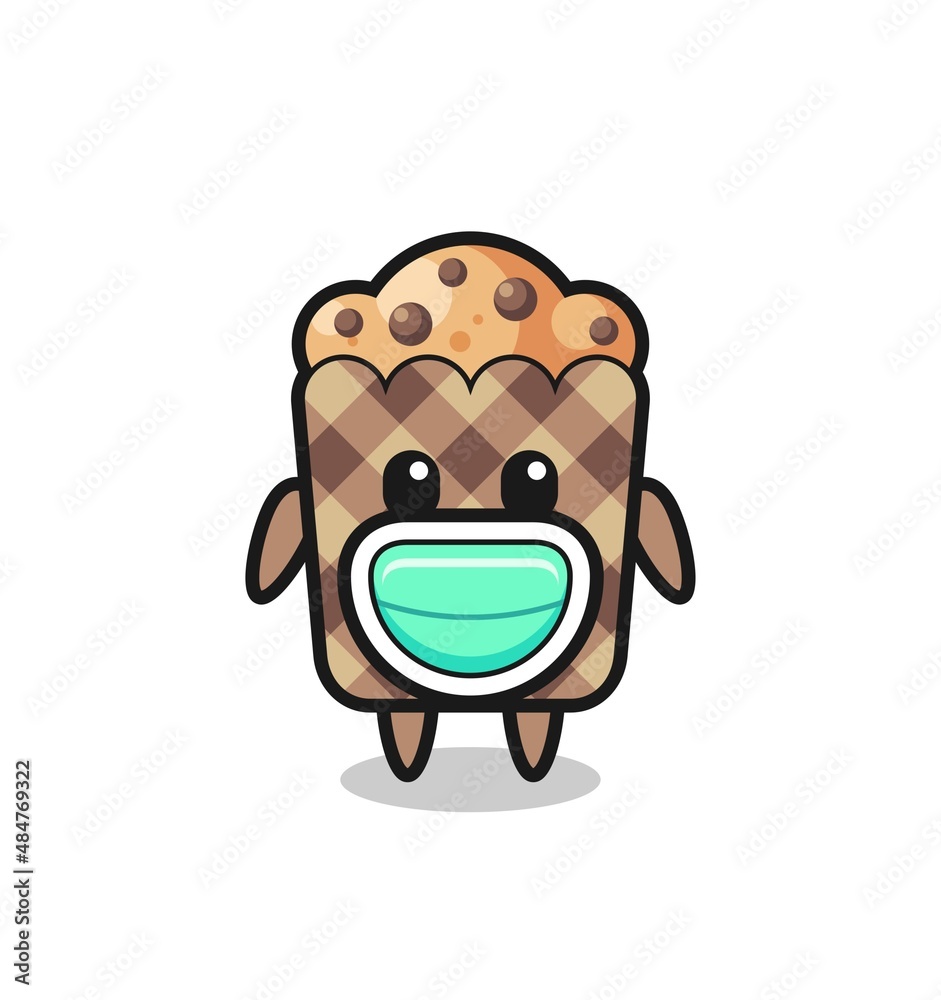 cute muffin cartoon wearing a mask
