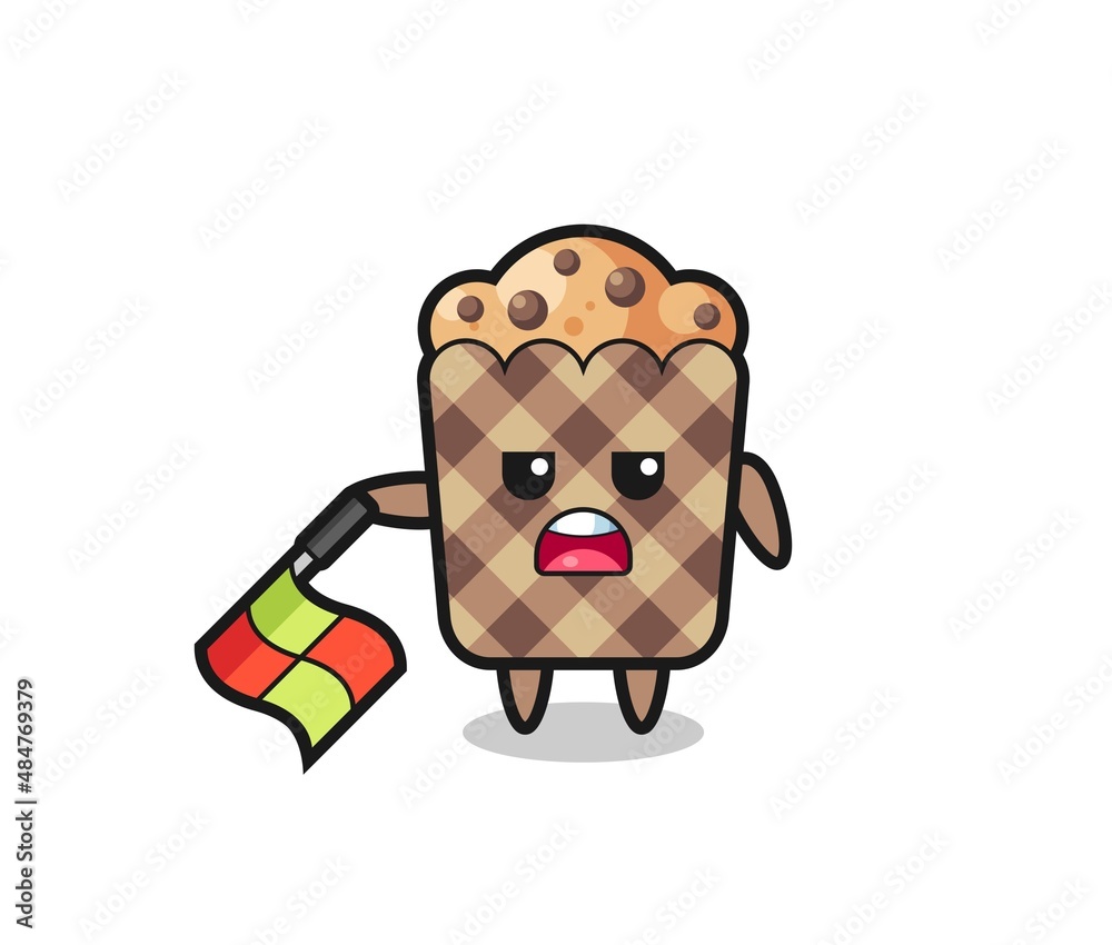 muffin character as line judge hold the flag down at a 45 degree angle muffin character as line judge hold the flag down at a 45 degree angle