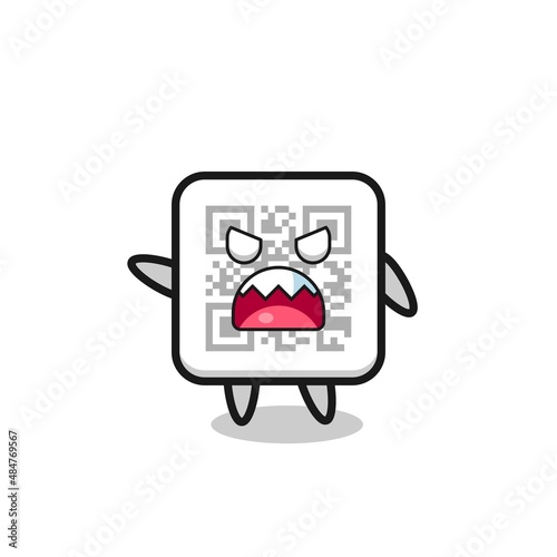 cute qr code cartoon in a very angry pose