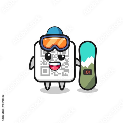 Illustration of qr code character with snowboarding style
