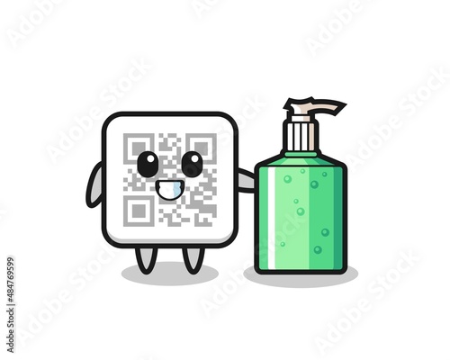 cute qr code cartoon with hand sanitizer