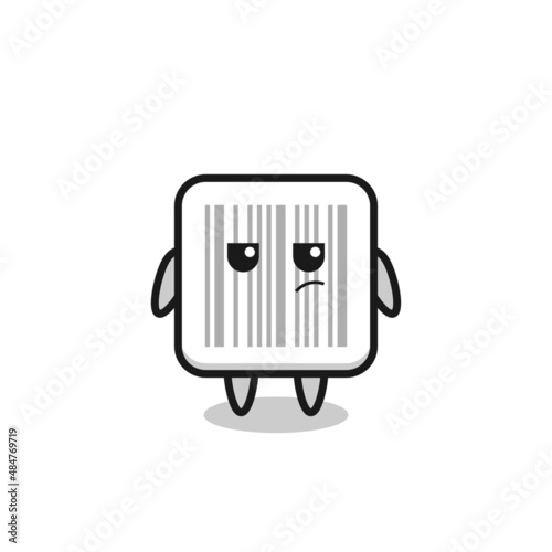 cute barcode character with suspicious expression
