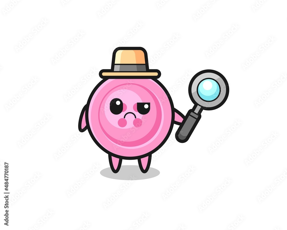 the mascot of cute clothing button as a detective the mascot of cute clothing button as a detective
