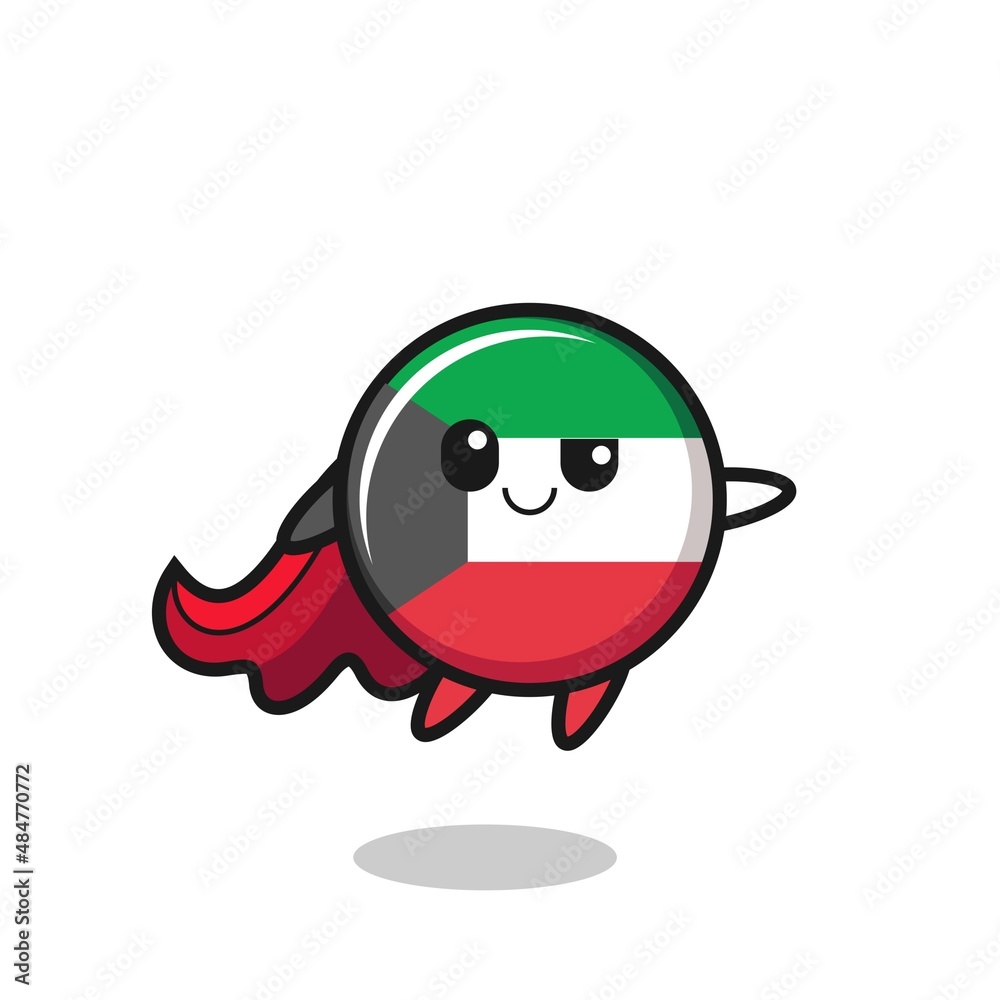 Fototapeta premium cute kuwait flag superhero character is flying