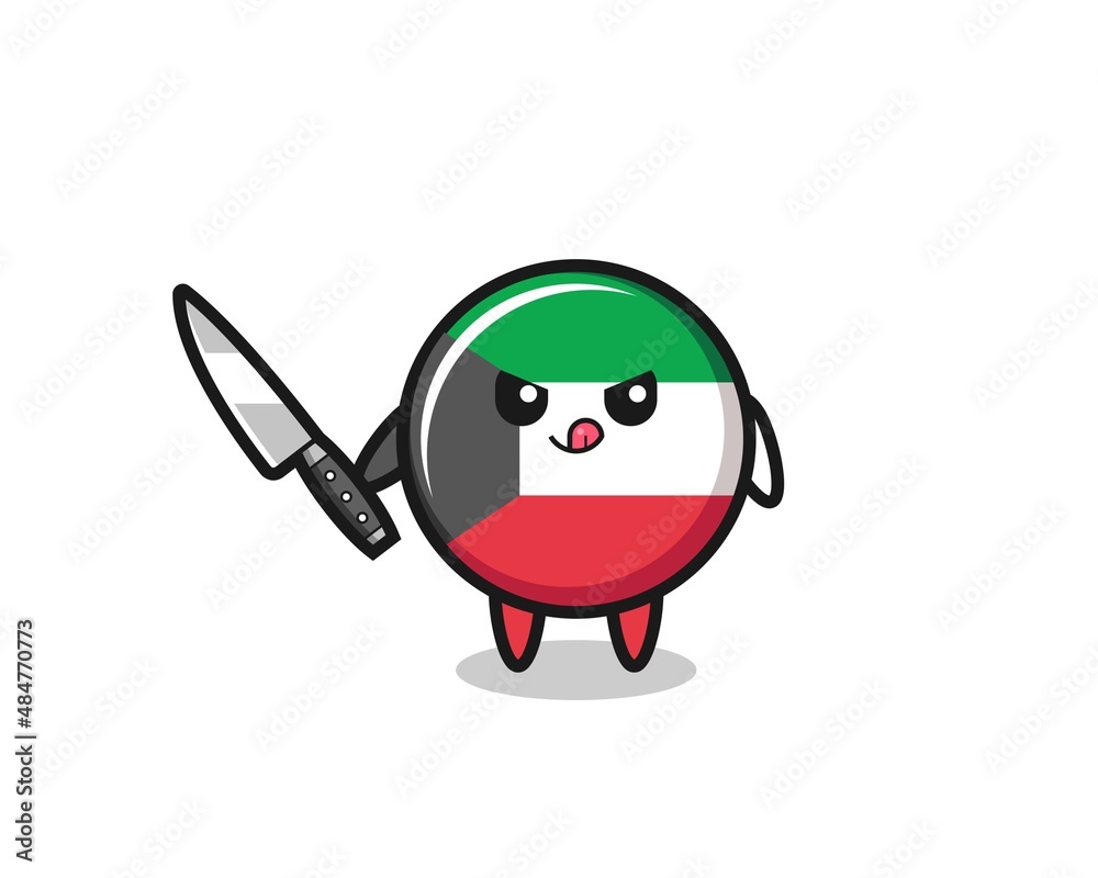 cute kuwait flag mascot as a psychopath holding a knife