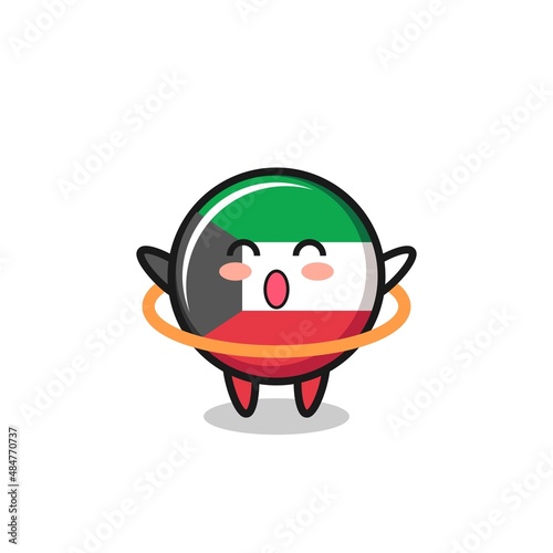 cute kuwait flag cartoon is playing hula hoop