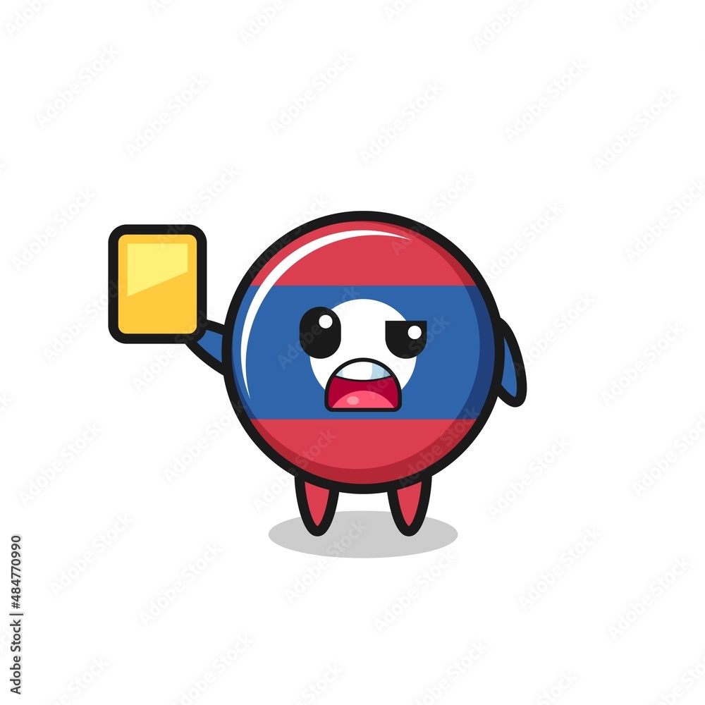 cartoon laos flag character as a football referee giving a yellow card cartoon laos flag character as a football referee giving a yellow card