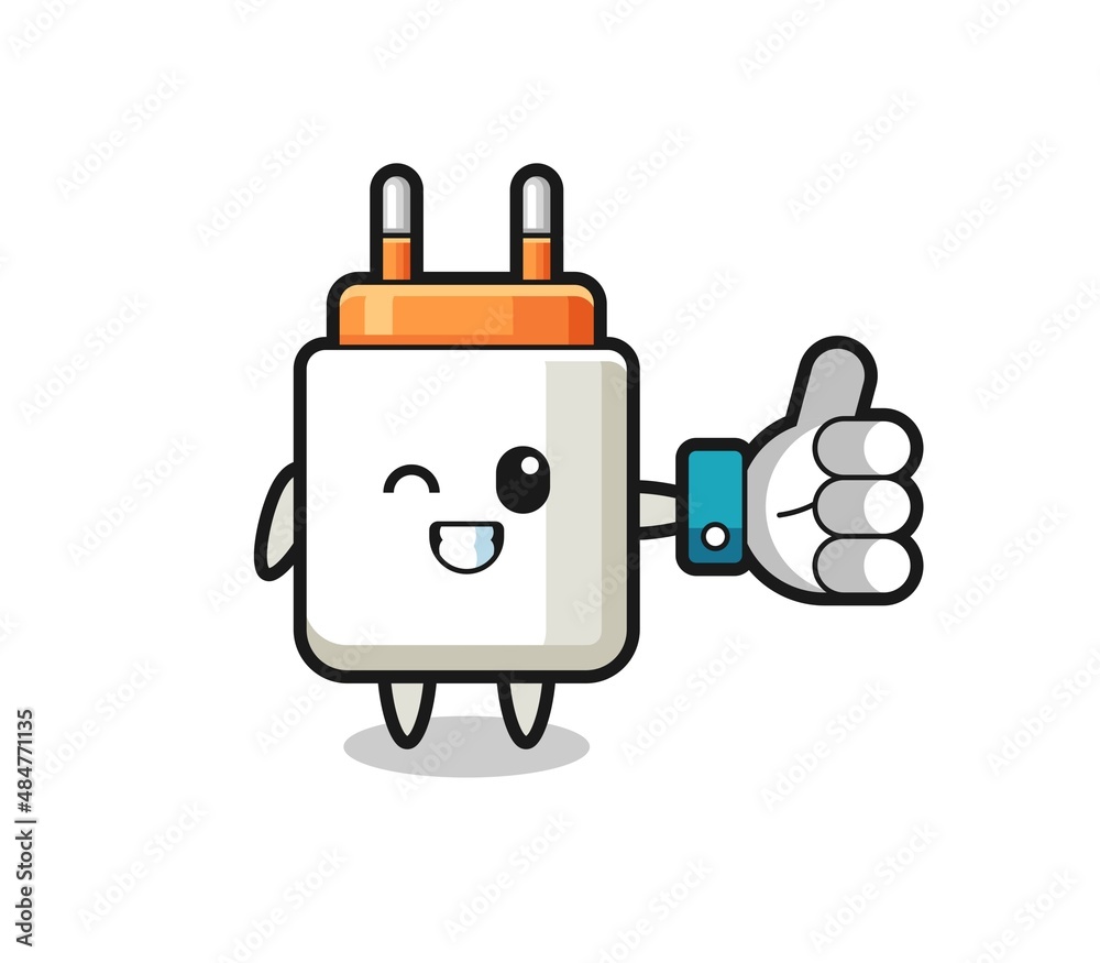 Obraz premium cute power adapter with social media thumbs up symbol