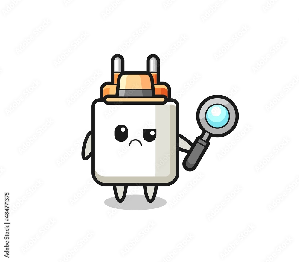 the mascot of cute power adapter as a detective the mascot of cute power adapter as a detective