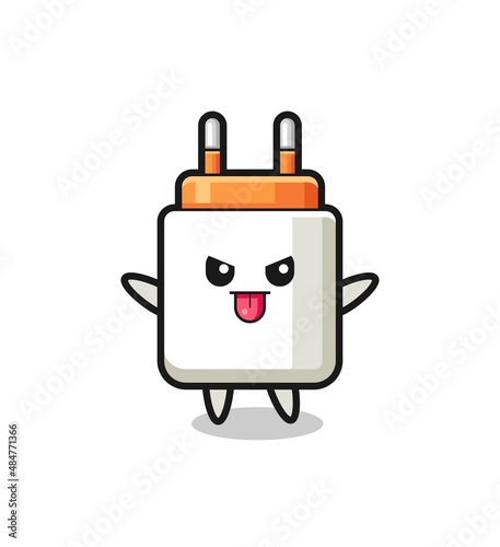 naughty power adapter character in mocking pose