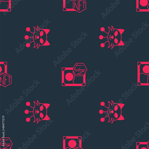Set NFT Digital crypto art and on seamless pattern. Vector