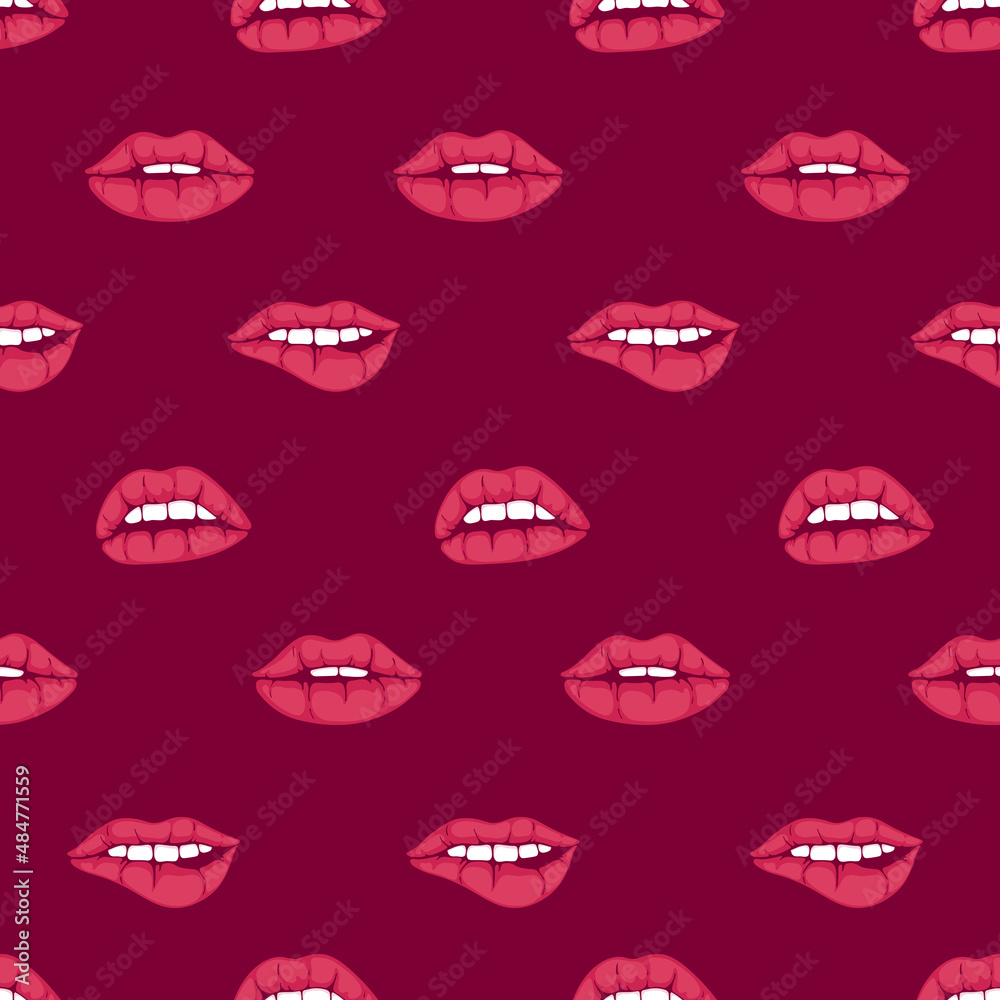 Valentine day. Lovely lips seamless vector pattern. Pattern with woman's flat lips. Fashion backdrop. Vector illustration. Valentine day. Lovely lips seamless vector pattern. Pattern with woman's flat lips. Fashion backdrop. Vector illustration.