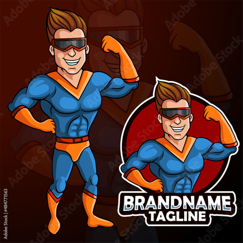 Cute strong superhero cartoon posing