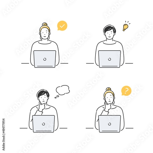 パソコンと女性 セット